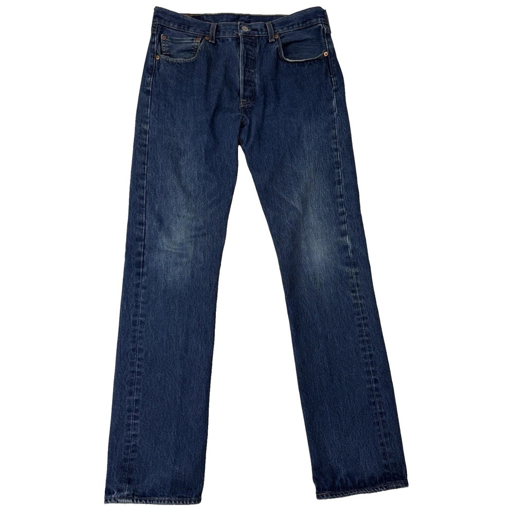 Levis 501 BUTTON FLY Original Mens 32x34 Straight Dark Wash Denim Blue Jeans